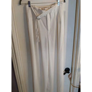 Just Fab Pants Pale Yellow Wide Leg Paperbag Elastic Waist Belt Sz M